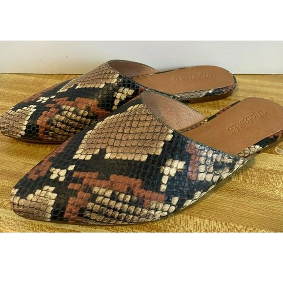 MADEWELL THE REMI MULE in SNAKE EMBOSSED LEATHER SHOES FLATS SLIDE NEW - Picture 1 of 2